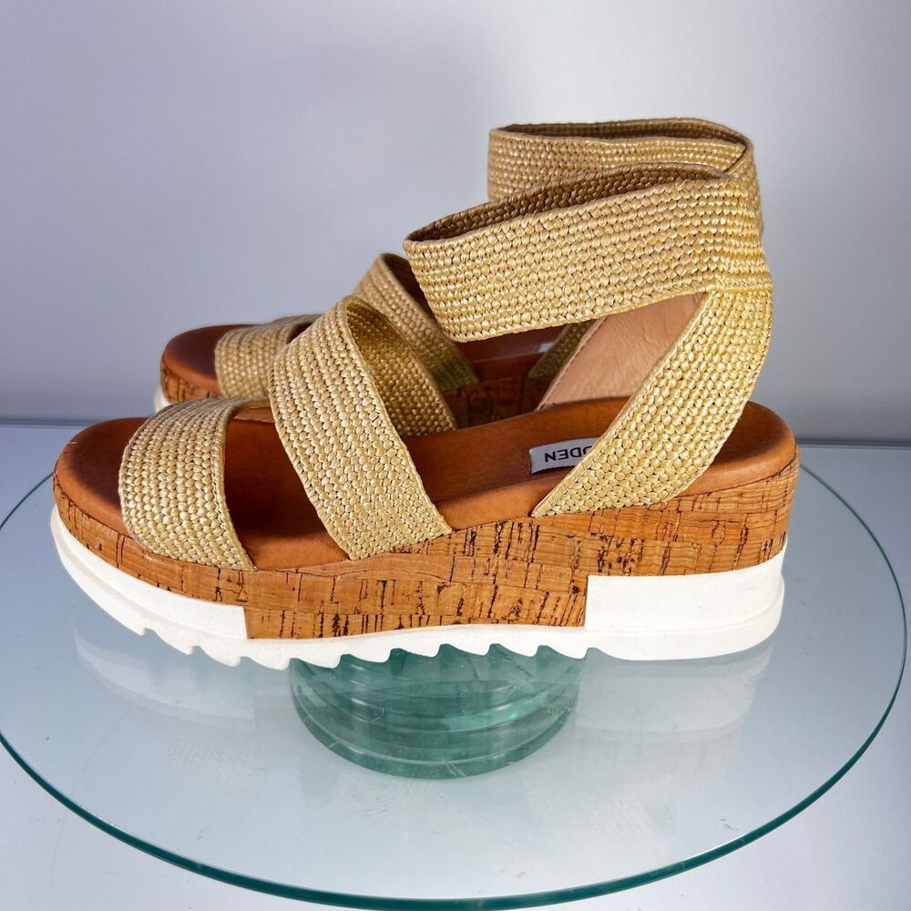 Steve Madden Bandi platform Sandals Cork ankle strap boho wedge - Picture 5 of 9